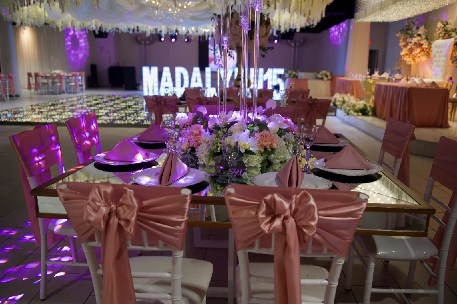 Floral and table decor at La Bella Luna Venue